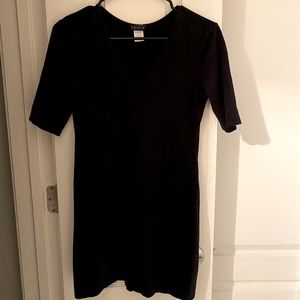 Black, V-neck, mini dress